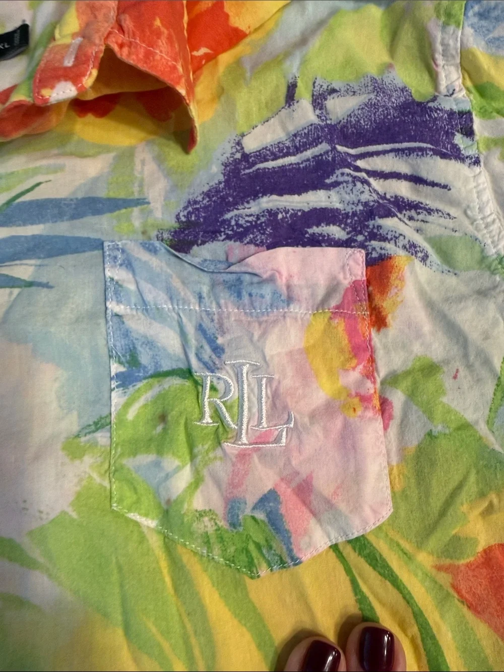 Lauren Ralph Lauren Watercolor Floral Button Down Sleep Shirt Tunic Dress XL